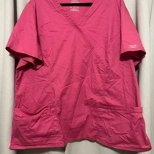 Hot Pink Medical Scrub Top - V-Neck Pocketed